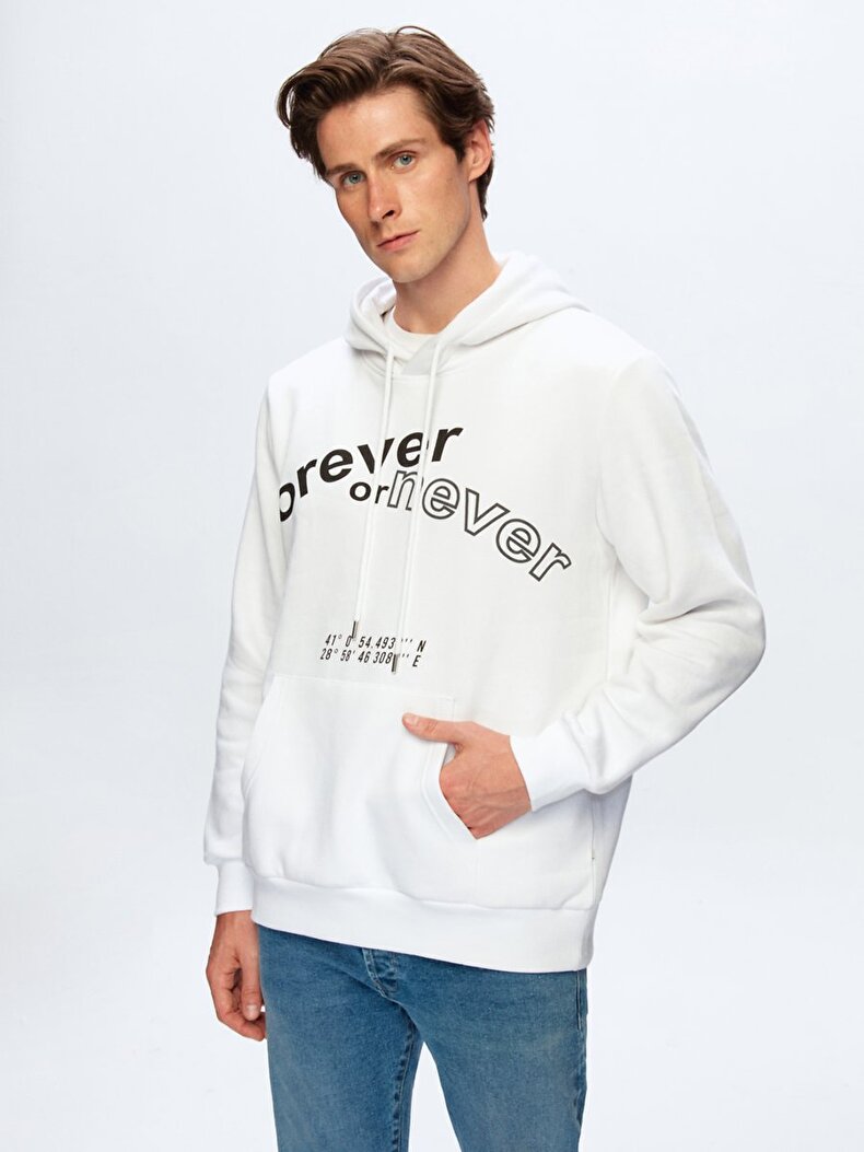 Print With Print With Hood Weiss Sweatshirt