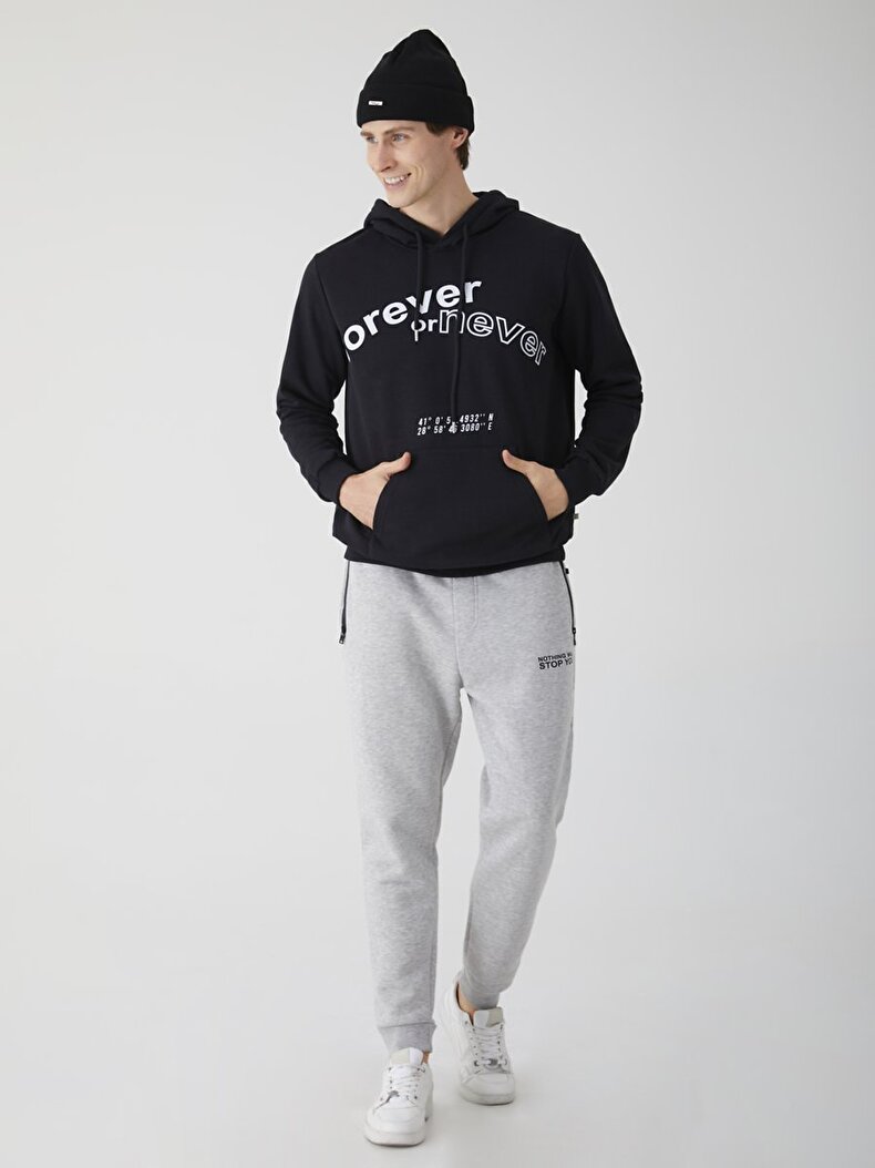 Print With Print With Hood Schwarz Sweatshirt