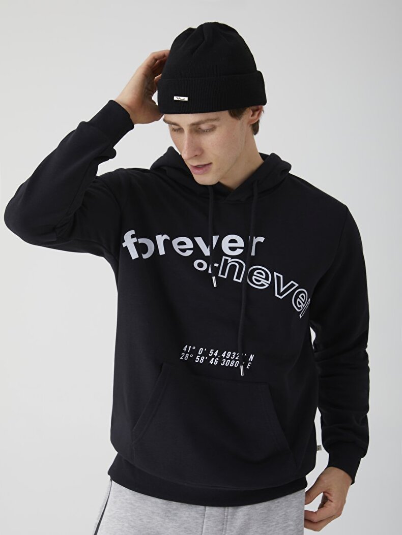 Print With Print With Hood Schwarz Sweatshirt