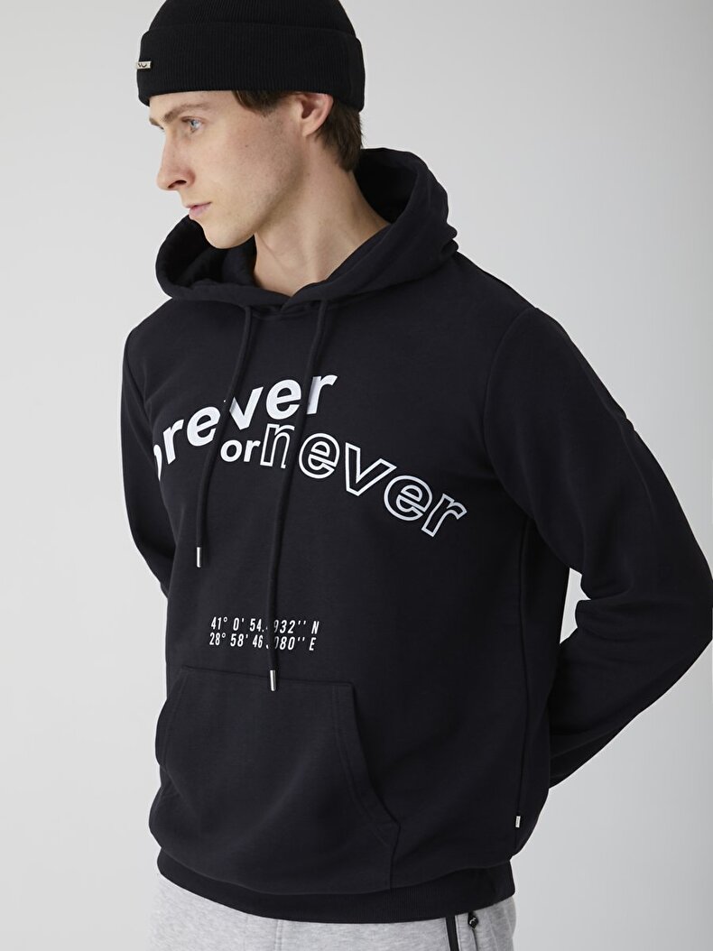 Print With Print With Hood Schwarz Sweatshirt