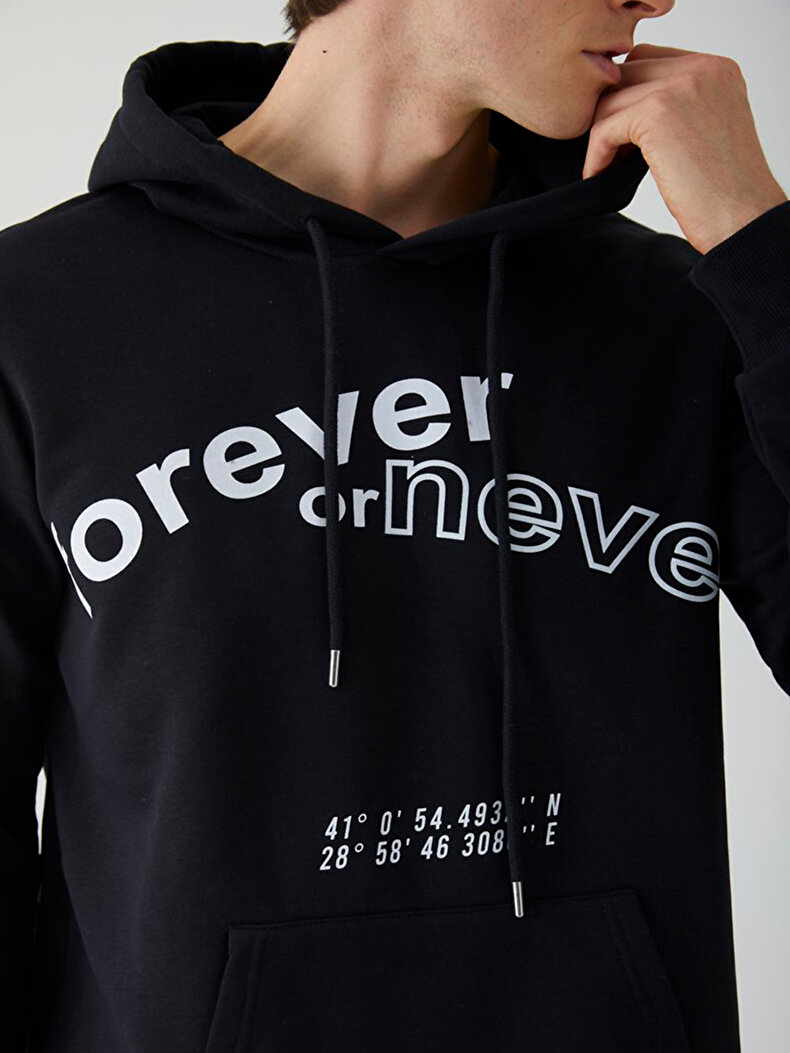 Print With Print With Hood Schwarz Sweatshirt