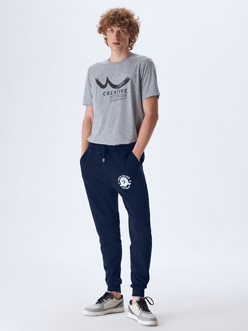 Graphic Print With Print Skinny Navy Tracksuit