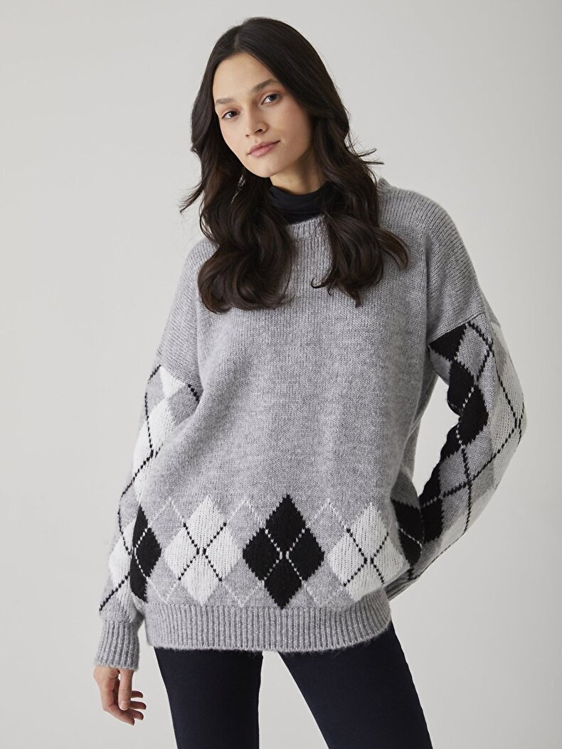Pattern Oversized Knitwear Schwarz Pullover