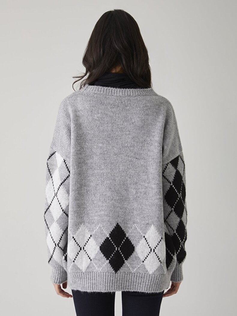 Pattern Oversized Knitwear Black Pullover