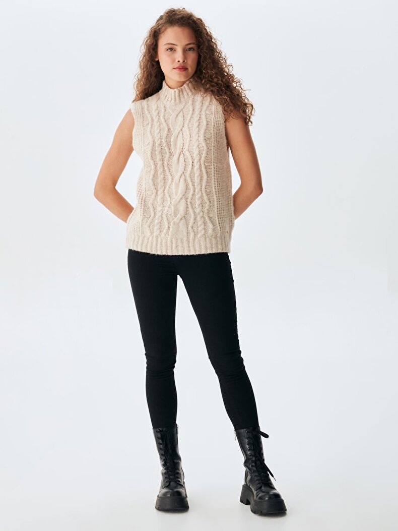 Straight Collar Hair Knitted Sweater