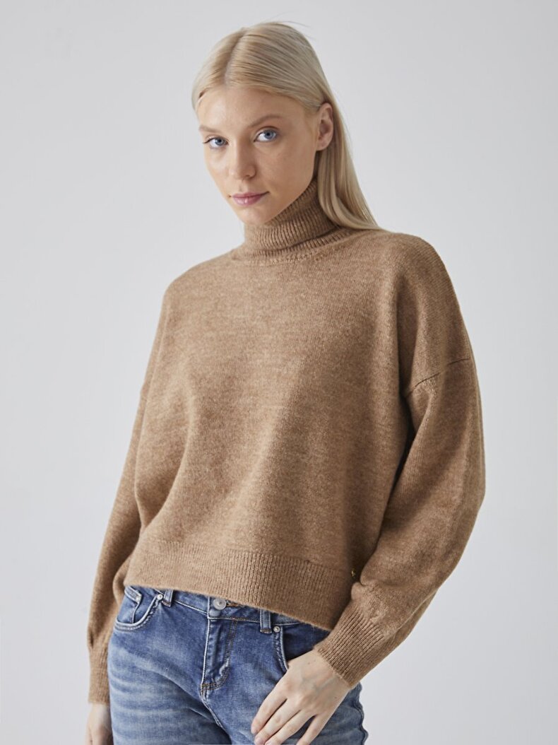 Turtle Neck Knitted Brown Pullover
