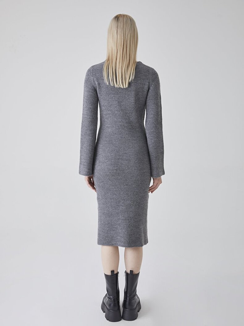 Long Sleeve Knitwear Midi Anthracite Dress