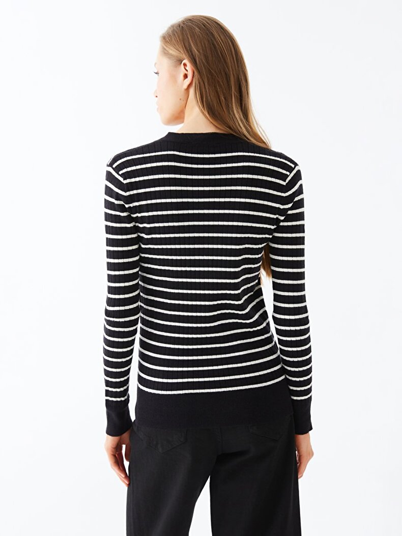 Striped Print Knitwear Black Cardigan