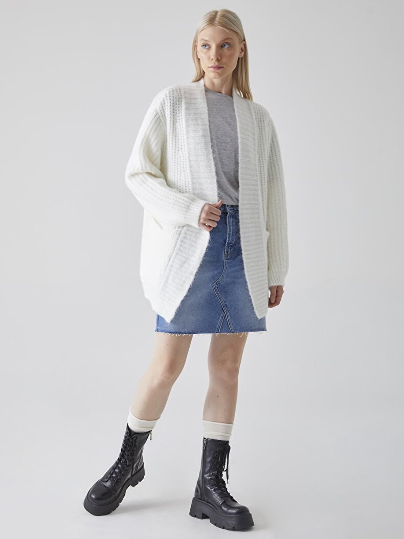 With Pockets Knitwear White Cardigan