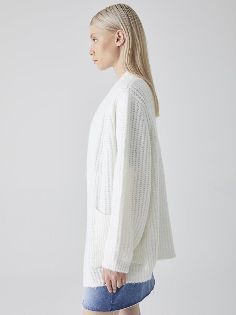 With Pockets Knitwear White Cardigan