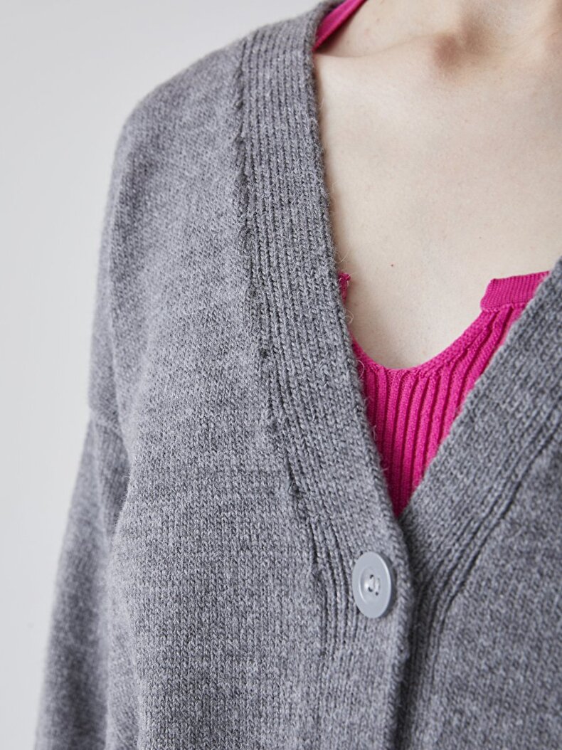 Contrast Striped Knitwear Anthracite Cardigan