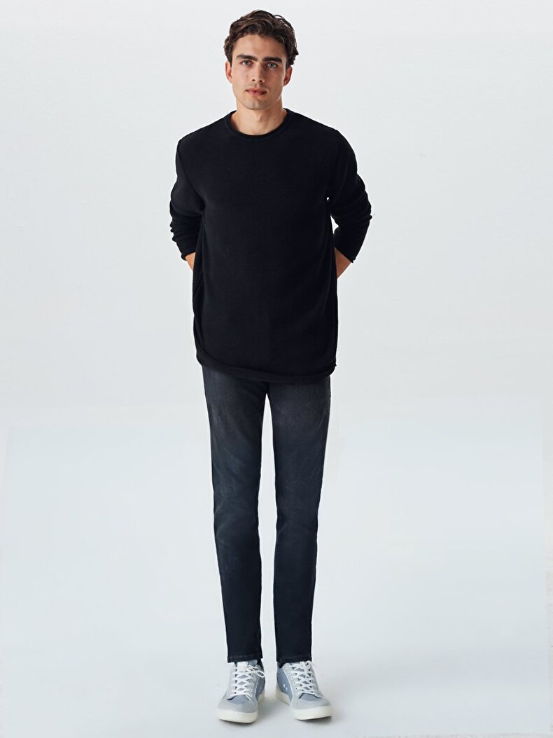 Long Sleeve Basic Schwarz Pullover
