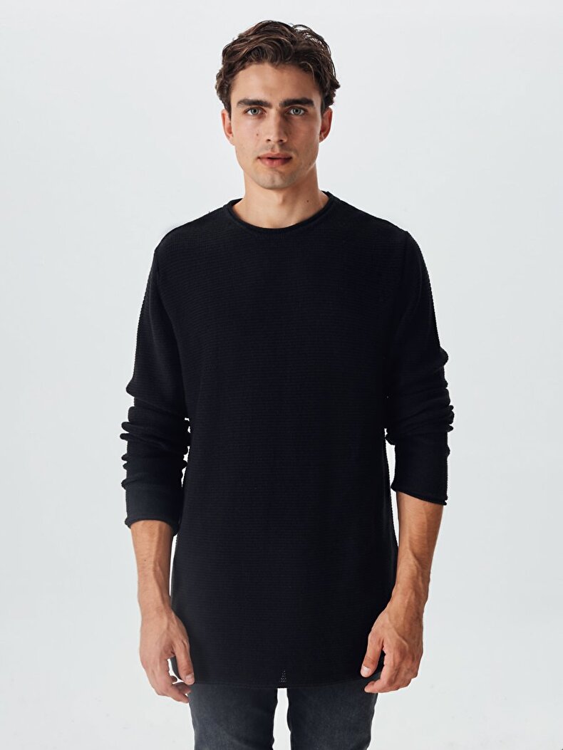 Long Sleeve Basic Schwarz Pullover