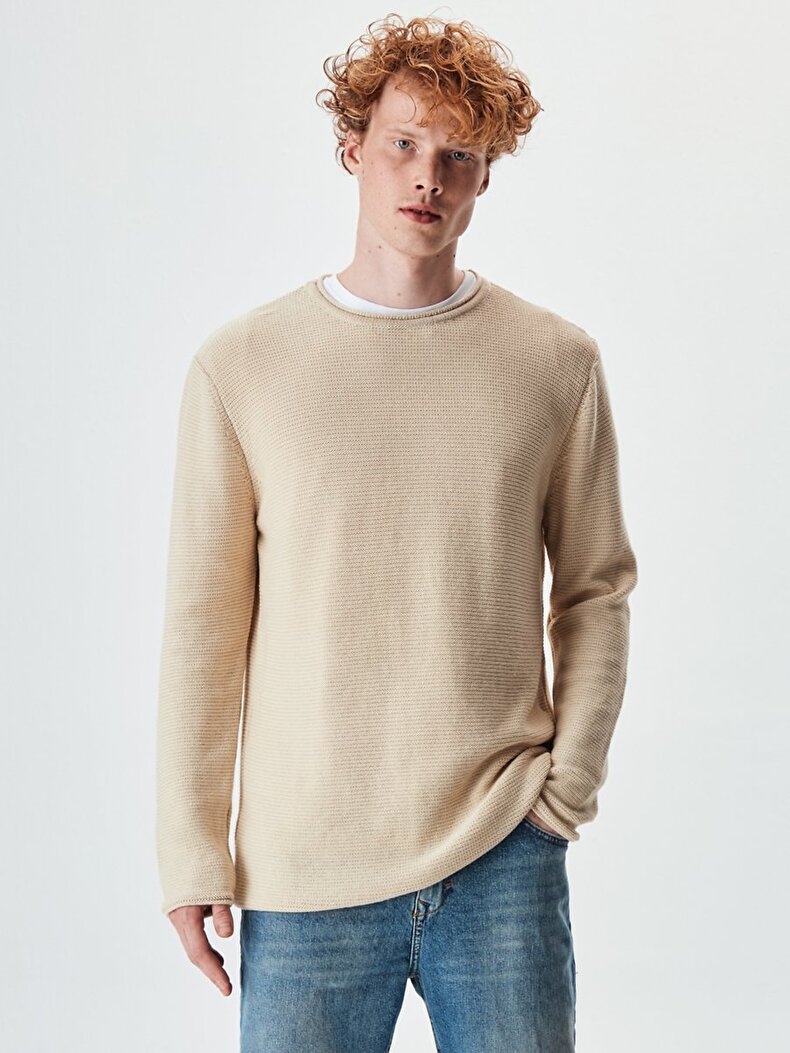 Long Sleeve Basic Beige Pullover
