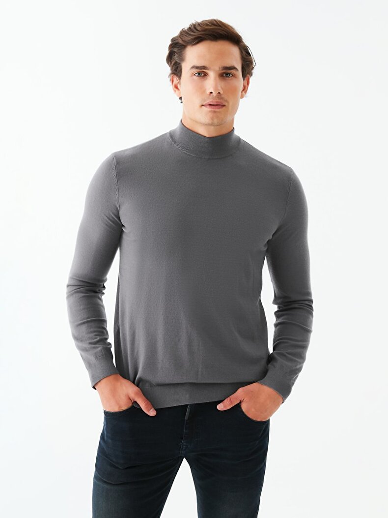Straight Collar Knitwear Dark Grey Pullover