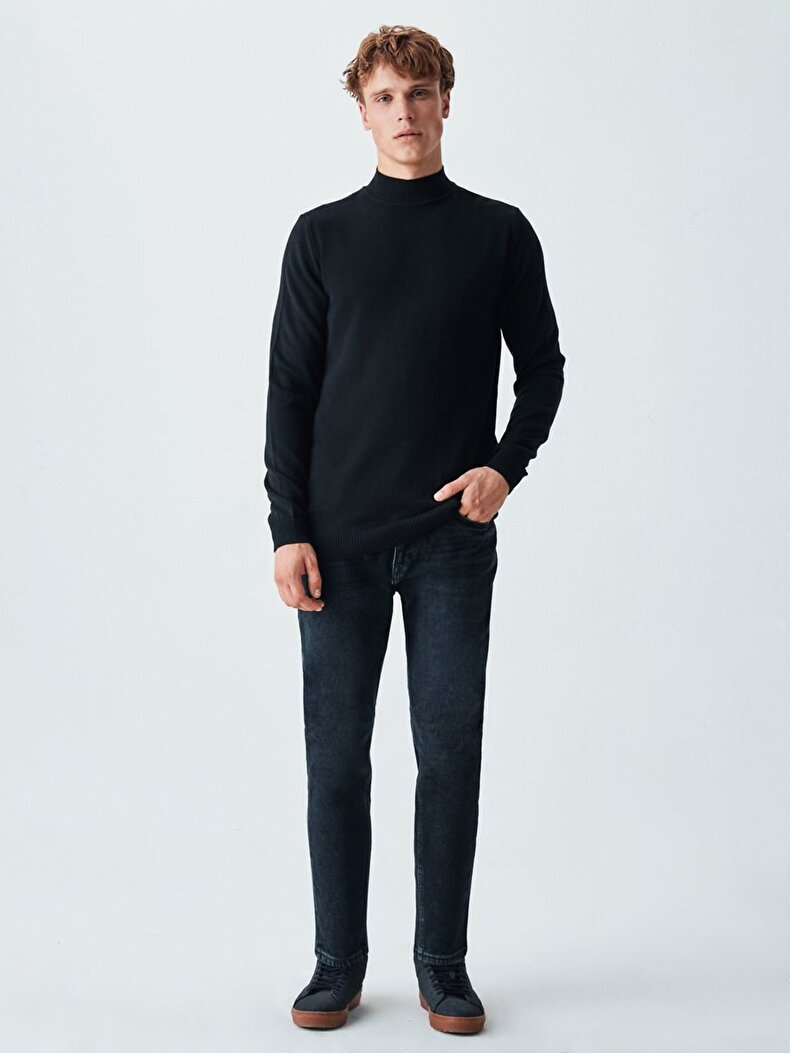 Straight Collar Knitwear Black Pullover