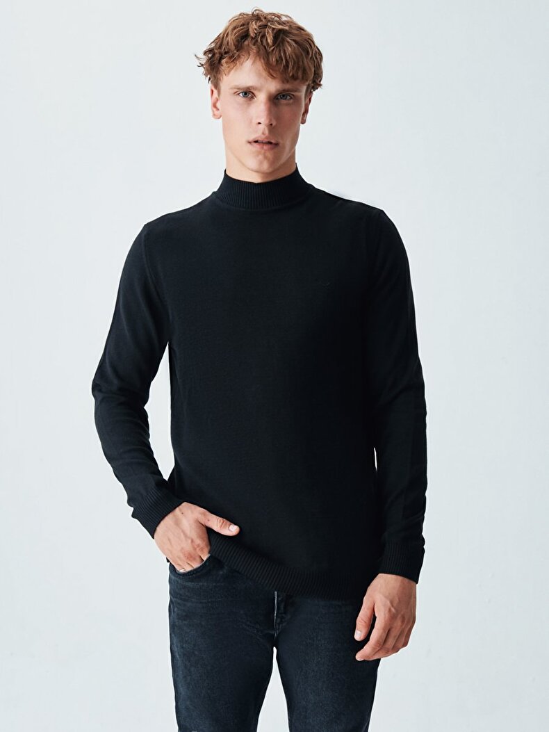 Straight Collar Knitwear Black Pullover