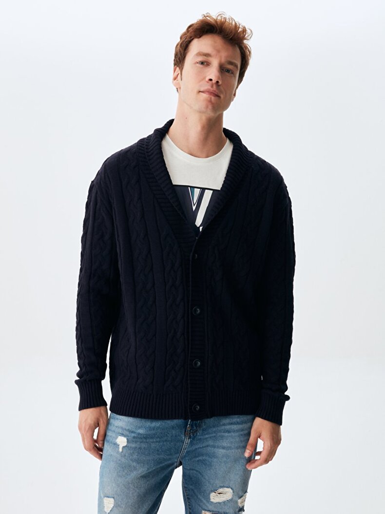 Hair Knitted Navy Cardigan