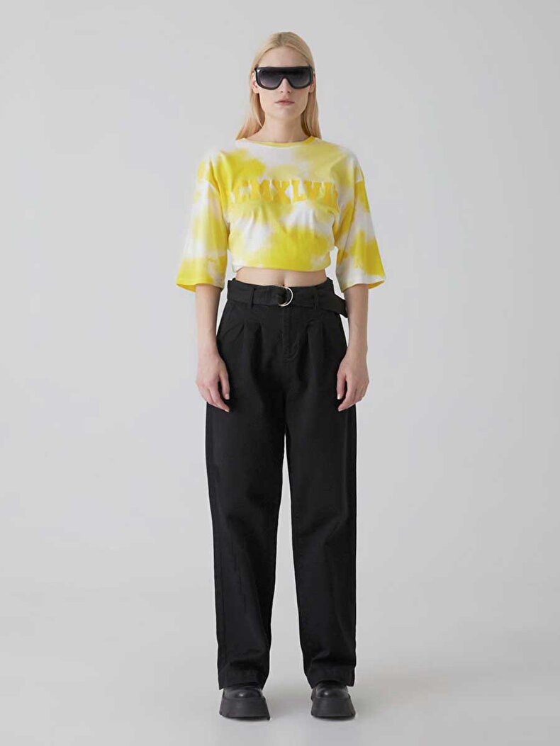Arched Wide Leg Black Trousers