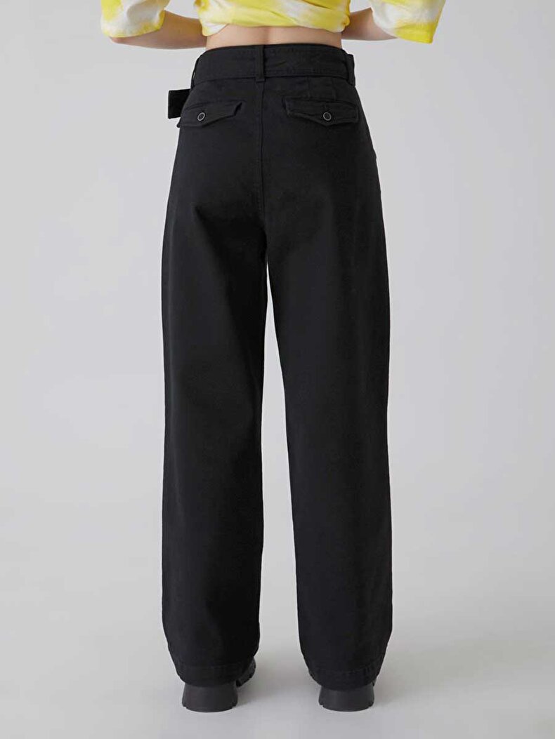 Arched Wide Leg Black Trousers