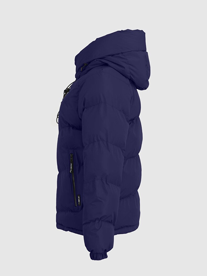 Puffer With Hood Dark Blue Coat
