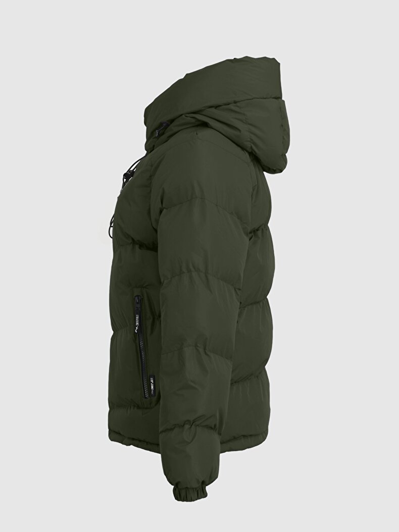 Puffer With Hood Green Coat