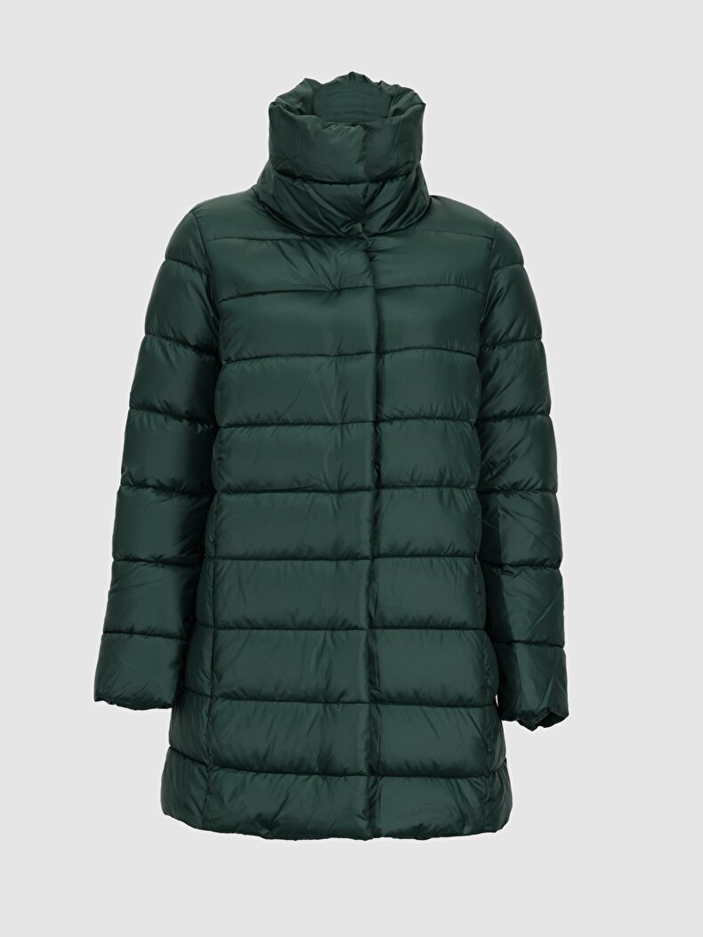 With Hood Puffer Green Coat
