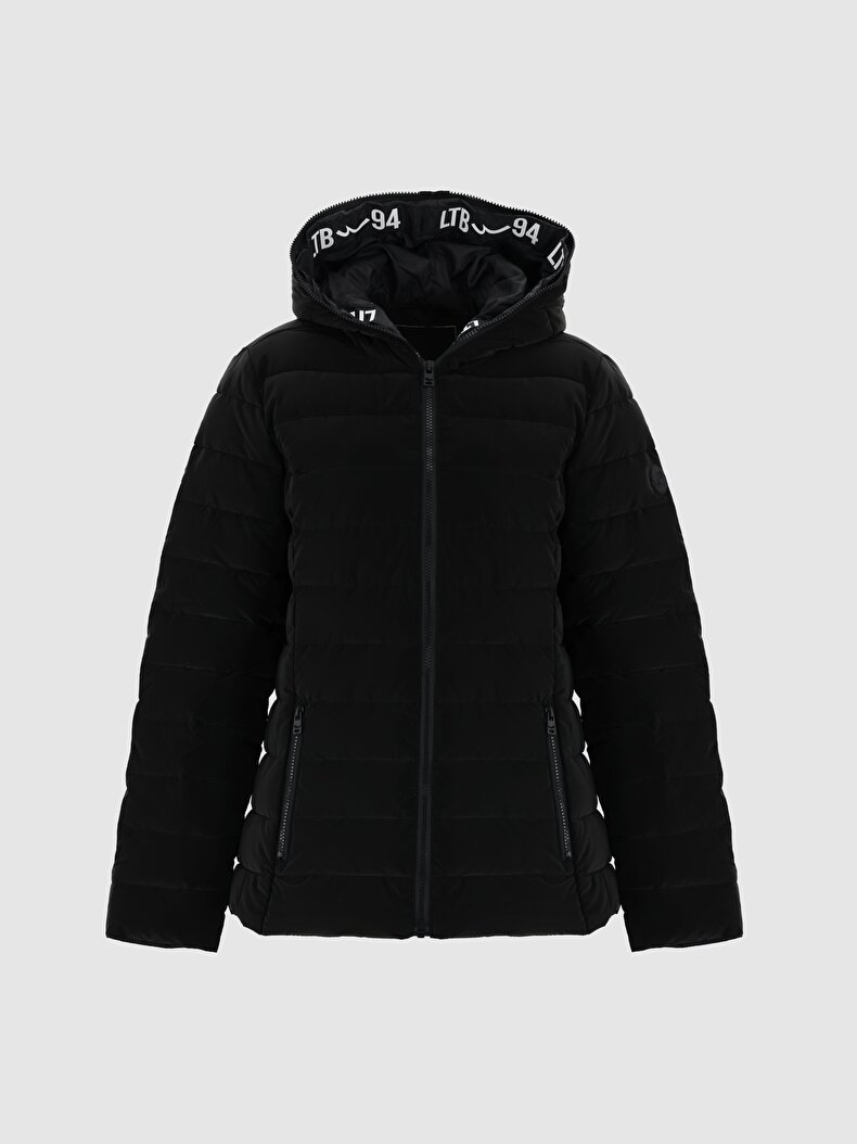 With Hood Puffer Black Coat