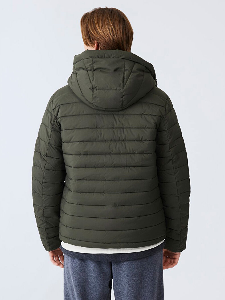 With Hood Puffer Green Jacket