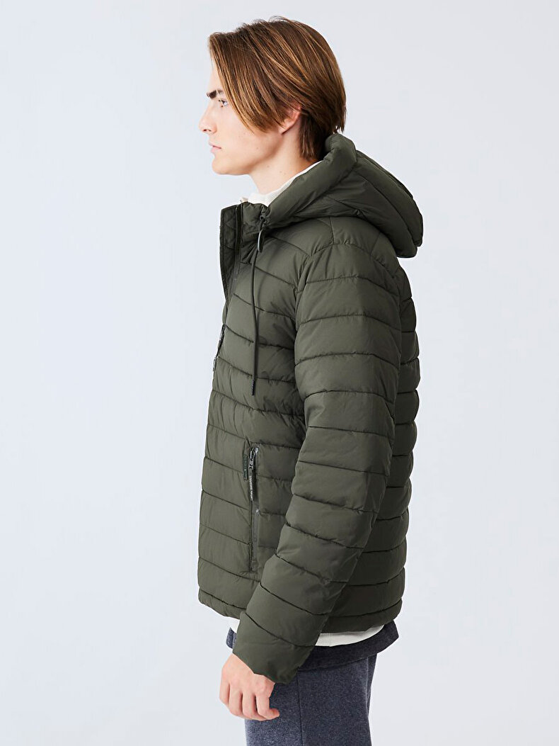 With Hood Puffer Green Jacket