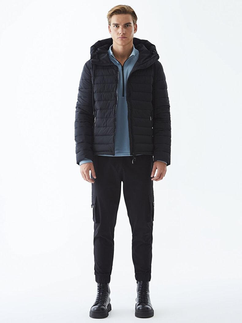 With Hood Puffer Black Jacket