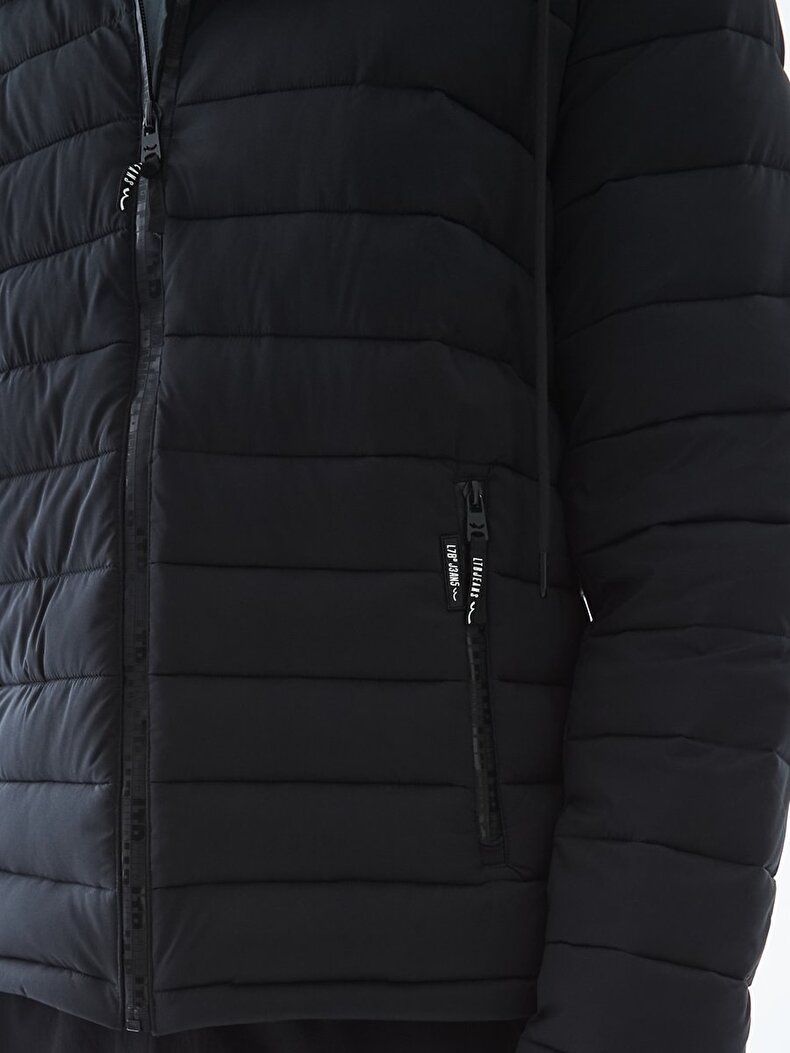 With Hood Puffer Black Jacket