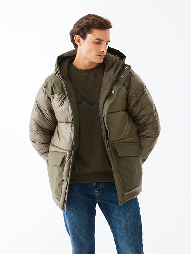 Puffer With Pockets Green Coat