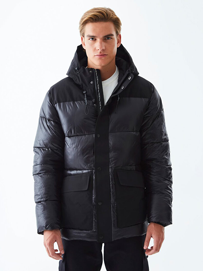Puffer With Pockets Black Coat