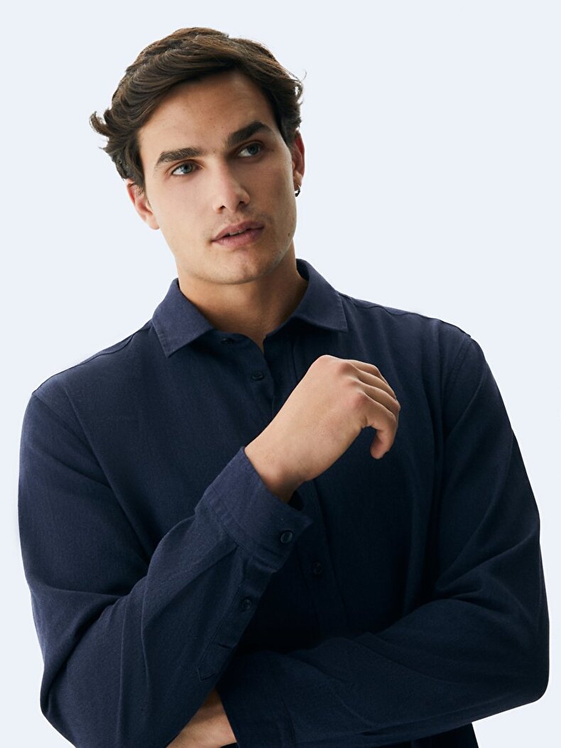 Classic Collar Long Sleeve Donkerblauw Overhemd
