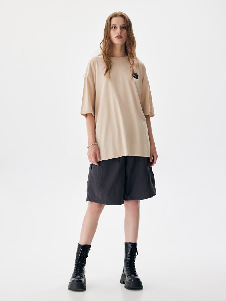 Oversized With Print Beige T-shirt