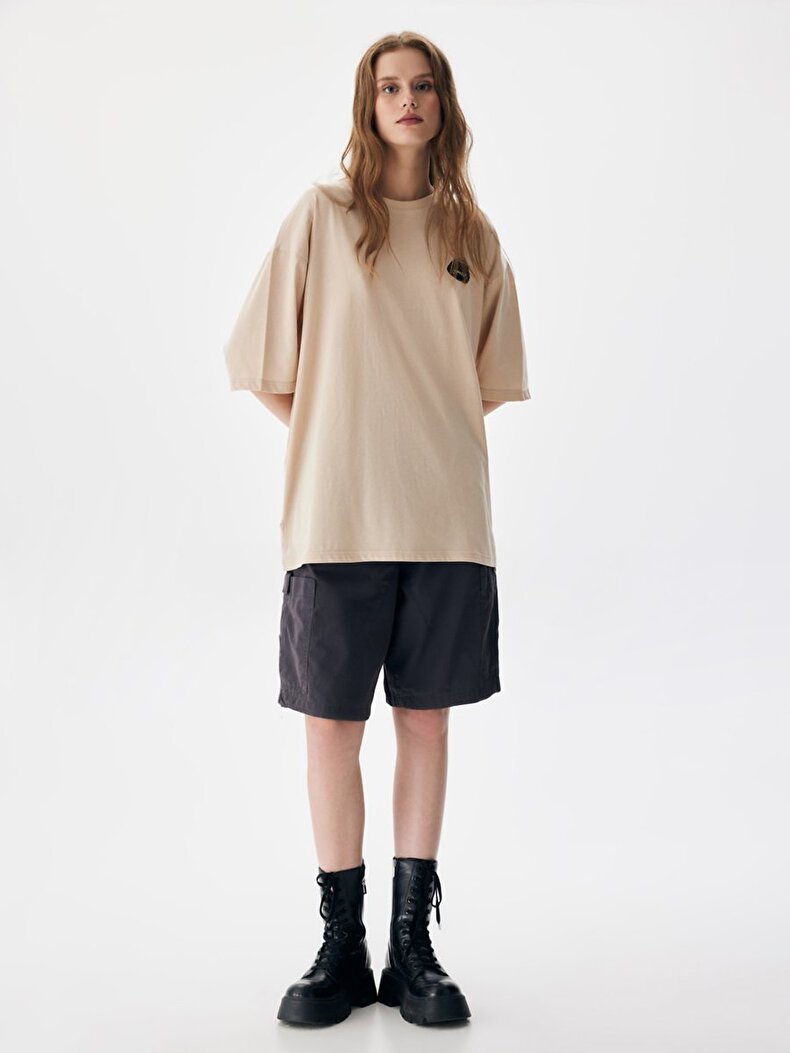 Oversized With Print Beige T-shirt