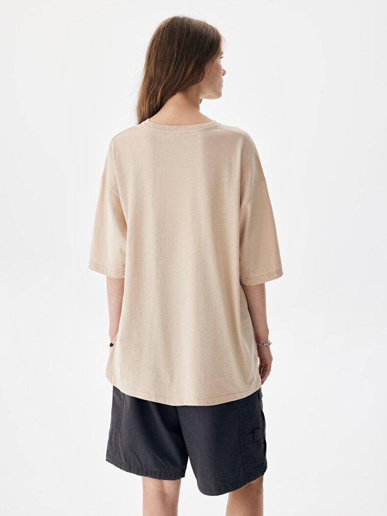 Oversized With Print Beige T-shirt