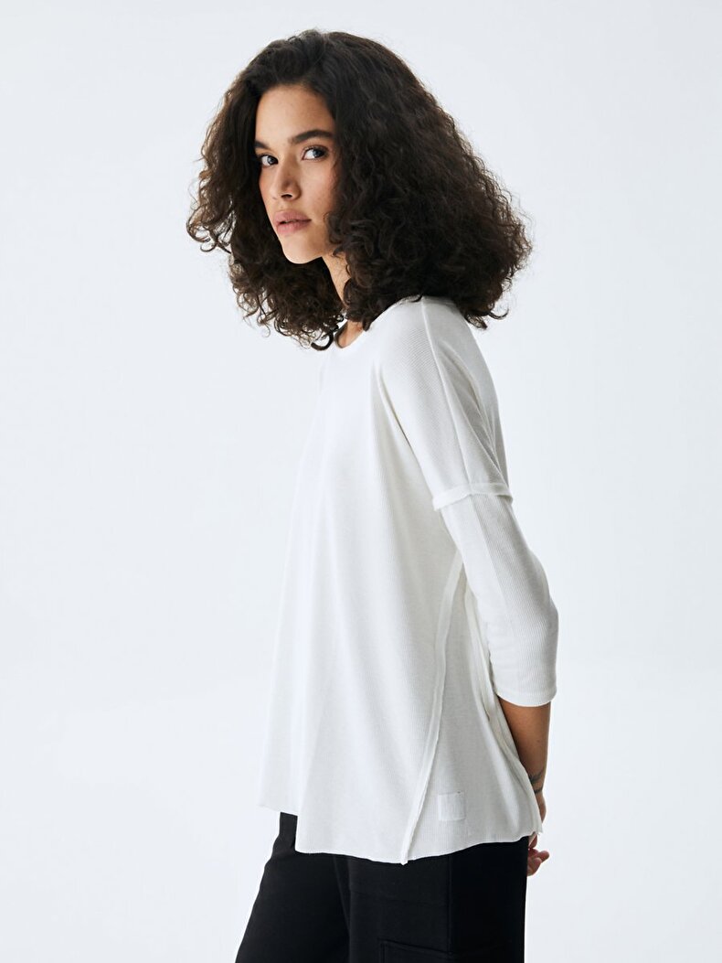 Ribbed Oversized Weiss Sweatshirt