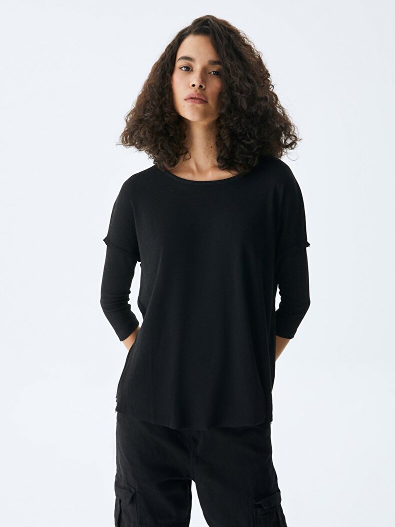 Ribbed Oversized Schwarz Sweatshirt