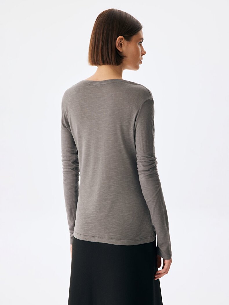 Round Collar Thin Dark Grey Sweatshirt