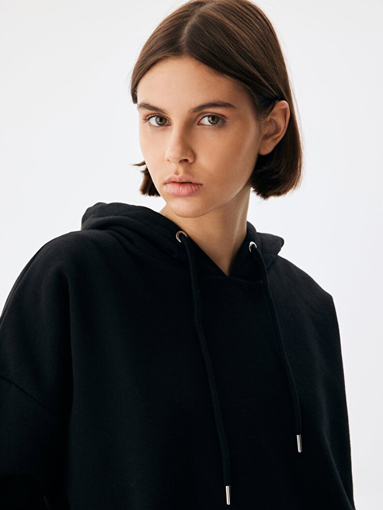 Oversized Print With Hood Black Sweatshirt