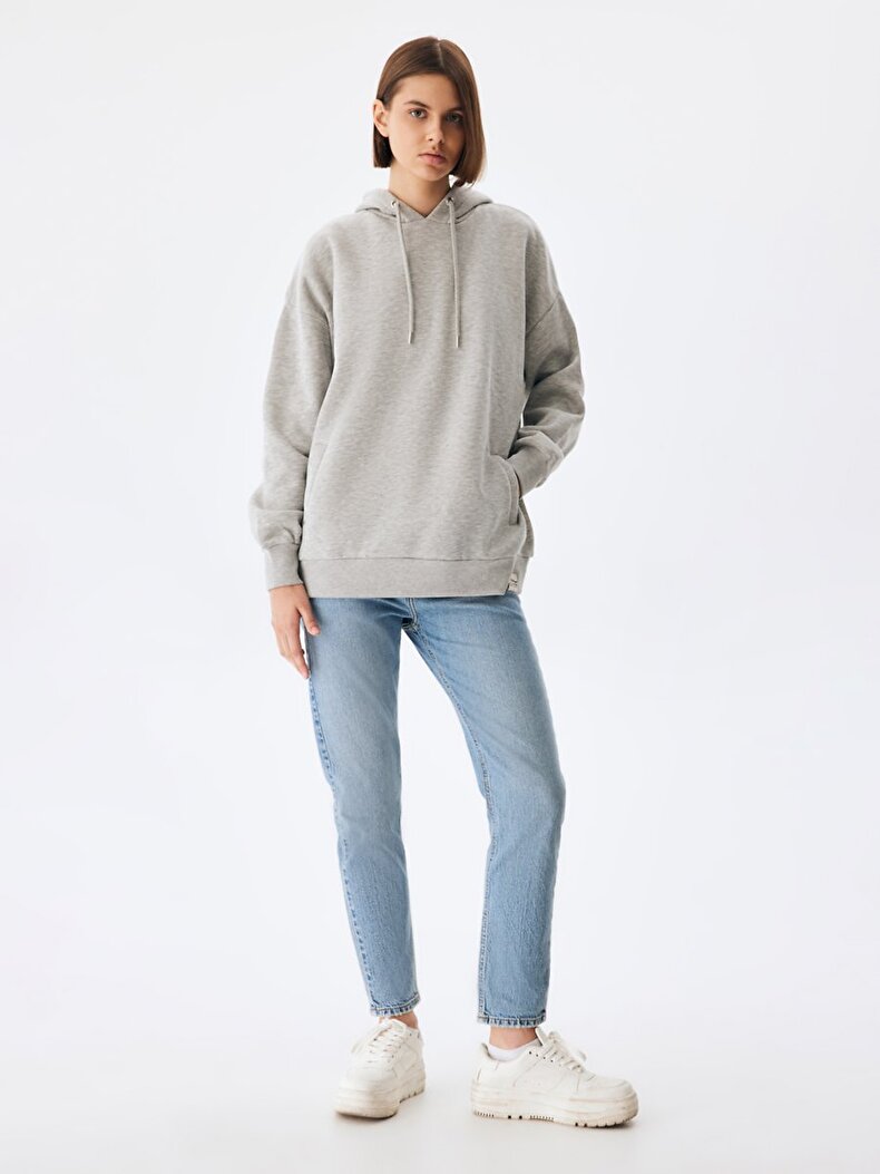 With Hood Pouch Pocket With Pockets Grey Sweatshirt