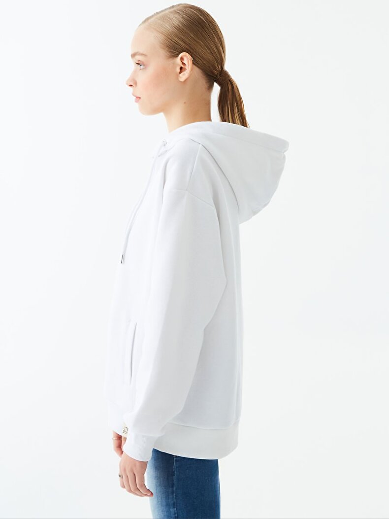 Zipper Closing With Hood Weiss Strickjacke