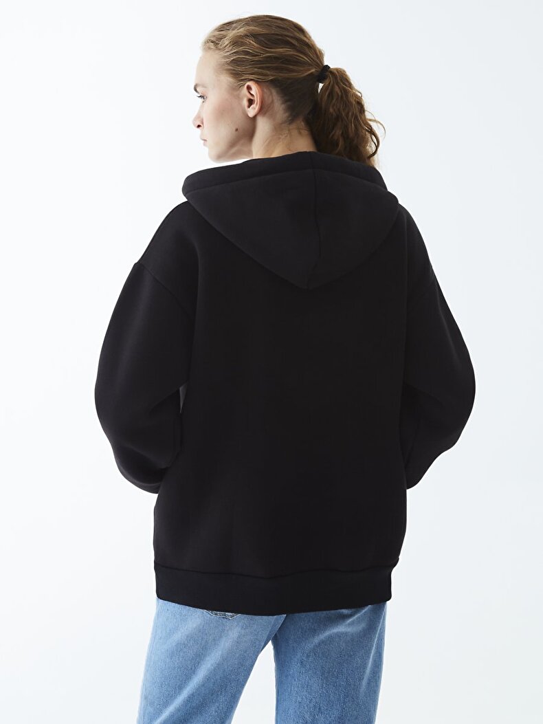 Zipper Closing With Hood Black Cardigan