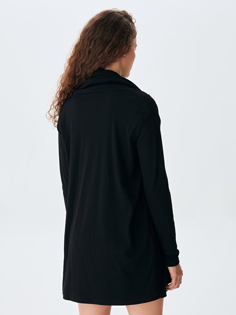 Fitilli Uzun Kollu Kısa Siyah Elbise