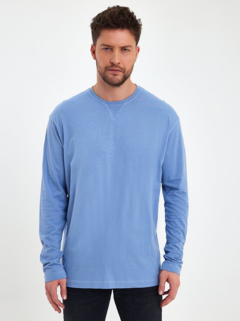 Crew Neck Basic Blue Sweatshirt