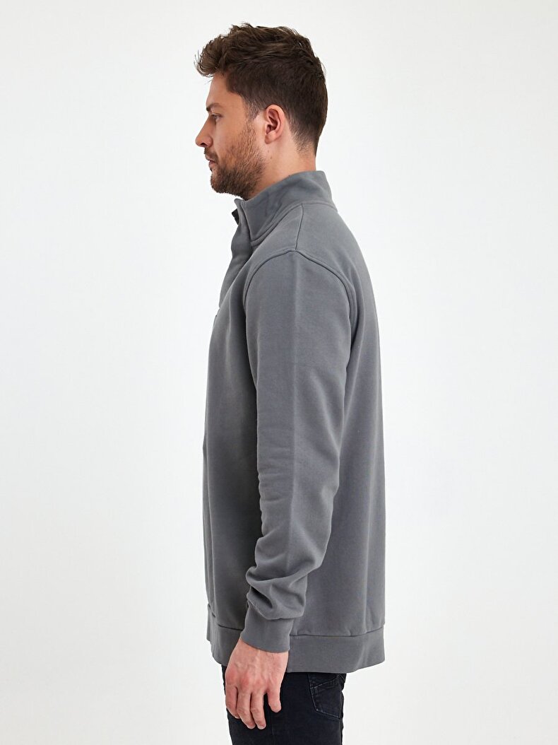 Collar Turtle Neck Buttoned Dunkelgrau Sweatshirt