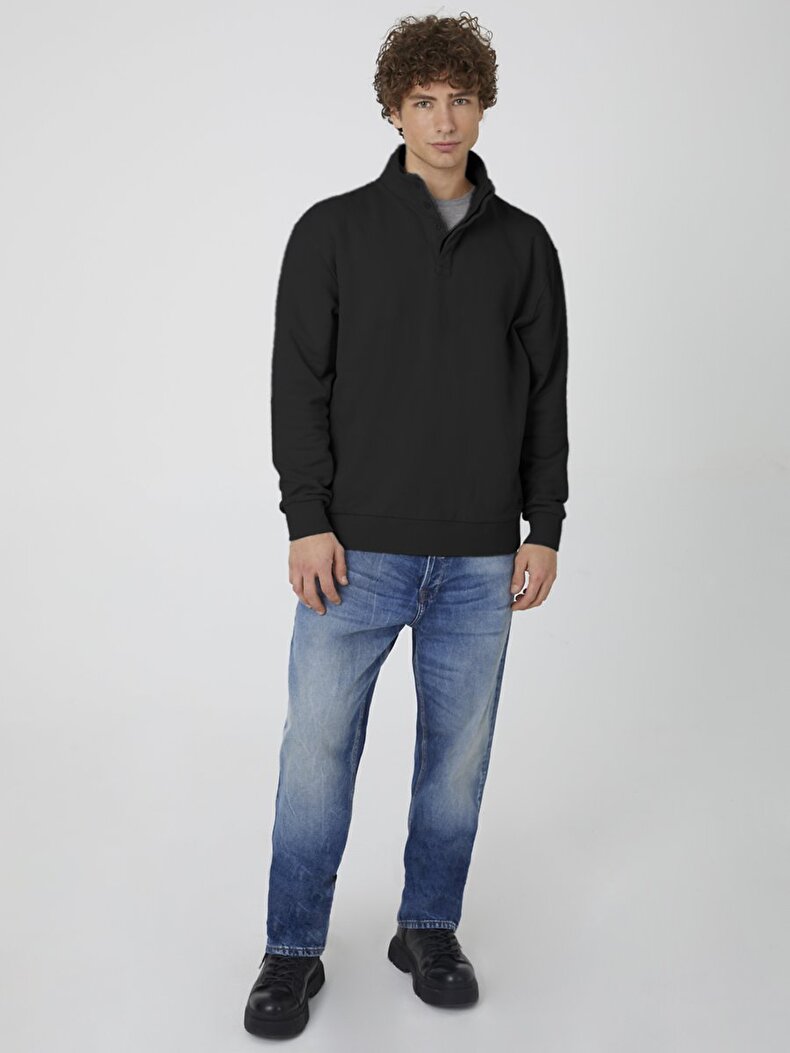 Collar Turtle Neck Buttoned Zwart Sweatshirt