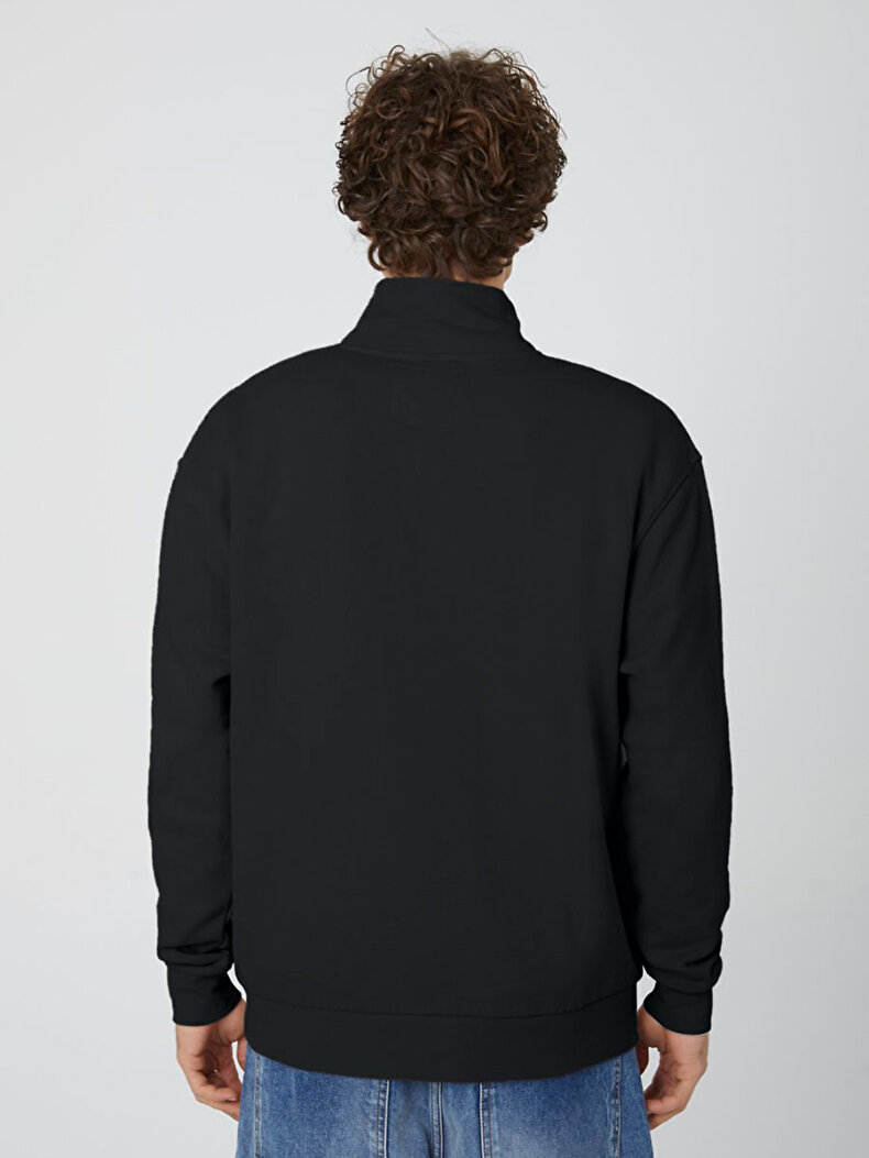 Collar Turtle Neck Buttoned Schwarz Sweatshirt